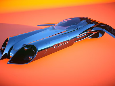Futuristic Aerodynamic Sports Car With Sleek Metallic Finish On Orange Background 3d model