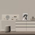 Modern White Dressing Table with Mirror Shelves Drawer Cabinet Decorative Painting and Gray Stool