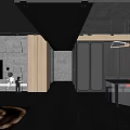 Modern Restaurant Kitchen Open Concept With Island Counter Lighting Cabinets And Appliances
