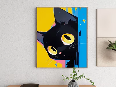Abstract Wall Art Painting Of Black Cat With Vibrant Colors 3d model