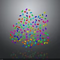 Colorful Waterdrop Shaped Particles Forming Irregular Shape On Black Background With Reflection