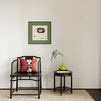New Chinese Dining Chair New Chinese Circle Chair New Chinese Side Few New Chinese Decorative Painting Vase Flower Art 3d model
