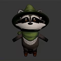 Adorable 3D Cartoon Raccoon Character Wearing Green Hat And Green Scarf