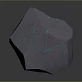 Shiny Irregular Stone Geometric Polyhedron with Green Cracked Veins and Smooth Surface