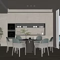 Modern Open Concept Restaurant With Round Dining Table Gray Chairs And Floor to Ceiling Windows 3d model
