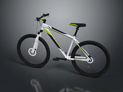 White Mountain Bike With Blue Green Accents Modern Design Black Tires 3d model