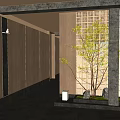 New Chinese style landscape decoration screen partition dining walkway end view 3d model
