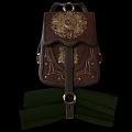 Classic Vintage Leather Backpack Featuring Golden Ornate Patterns And Green Scrolls 3d model