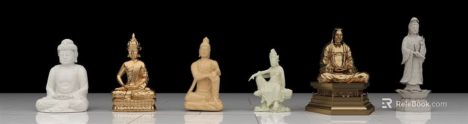 Traditional Buddha Sculpture Carving in Seated Posture with Ivory and White Finish 3d model 