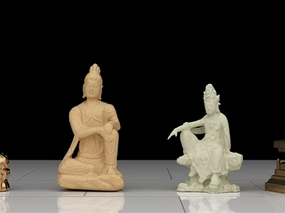 Traditional Buddha Sculpture Carving in Seated Posture with Ivory and White Finish 3d model