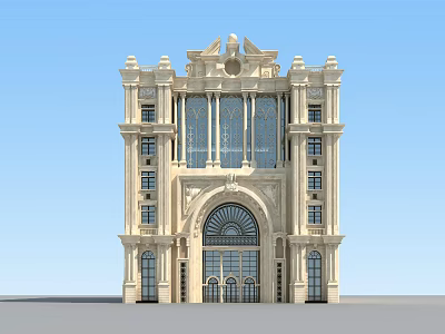 European Classical Architecture Featuring Ornate Facade Arched Entrance And Tall Windows 3d model