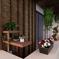 Detached Villa With Wooden Door Courtyard Green Plants And Decorative Lighting