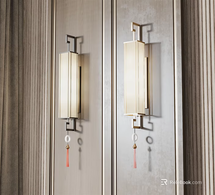 Modern Wall Lamps With Rectangular Shades Metal Frames And Tassel Decorations 3d model