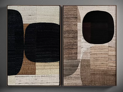 Modern Abstract Wall Art Two Panel Decor With Geometric Shapes And Textured Design 3d model