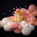 Commercial Equipment Mini Hand Cart With Pink White Balloons Stars And Wooden Cabin Decorative Scene