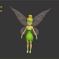 Animated Fairy Character with Golden Hair Green Dress and Spiral Wings for Game Movie
