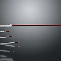 Traditional Long Handled Weapon with Red Shaft and Silver Blade and Smaller Components in Reflections