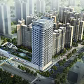 Modern Urban Commercial Complex With High-rise Buildings Greenery And Transportation Access