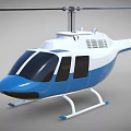 Modern Blue and White Helicopter with Rotor Blades Fuselage Windows and Landing Gear