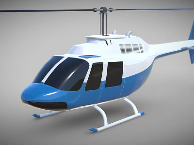 Modern Blue and White Helicopter with Rotor Blades Fuselage Windows and Landing Gear 3d model