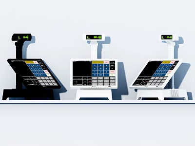 Three Different Commercial Electronic Weighing Scales With Digital Displays And Keypads 3d model