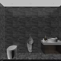 Elegant Modern Public Restroom Interior With Marble Walls Toilet Urinal And Sink