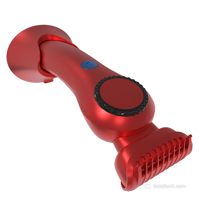 Red Handheld Grooming Device With Blue Button Black Accent Ring And Comb Teeth 3d model