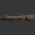 Futuristic Sci Fi 3D Weapon Model With Metallic Orange Accents And Shiny Reflective Surface