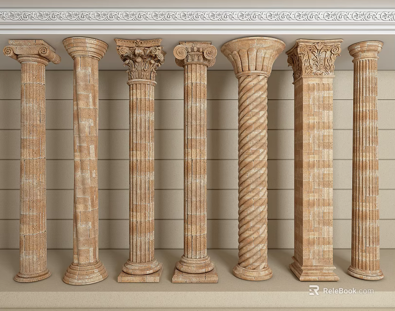 Classical Roman Columns Collection With Various Architectural Styles And Stone Material Designs 3d model 