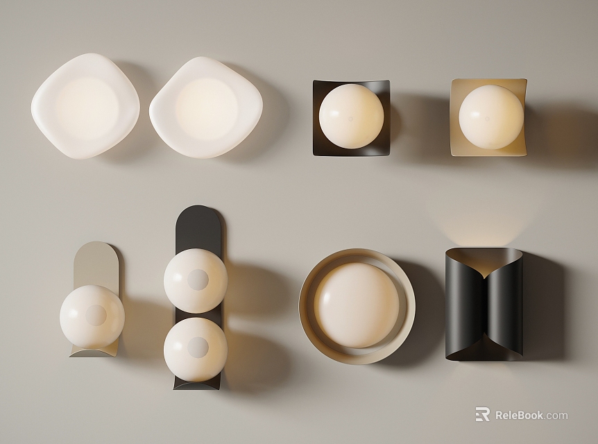 Modern Wall Lamps With Various Geometric Shapes And Neutral Tones For Home Decor 3d model 