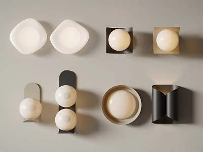 Modern Wall Lamps With Various Geometric Shapes And Neutral Tones For Home Decor 3d model