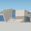 Modern Single Family House Exterior Design With Large Glass Windows And Geometric Facade