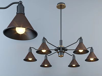 Modern Multi Light Chandelier With Brown Cone Shades And Black Metal Frame 3d model