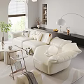 Modern Living Room Interior With White L Shaped Sofa Pillows Green Plant Floor Lamp And Decor