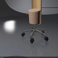 Wooden Backrest Chair With Beige Seat Cushion And Metal Base Wheels