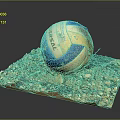 Worn ERREA Volleyball Placed On Square Platform With Sand Gravel Small Stones