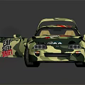 Camouflage Wrapped Sports Car with Open Doors Drift Logo and Stylish Alloy Wheels