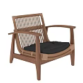Natural Wooden Frame Leisure Chair With Rattan Woven Backrest and Black Comfortable Cushion