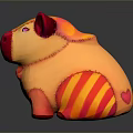 Colorful Striped Plush Piggy Bank With Orange Red Hues On Dark Background