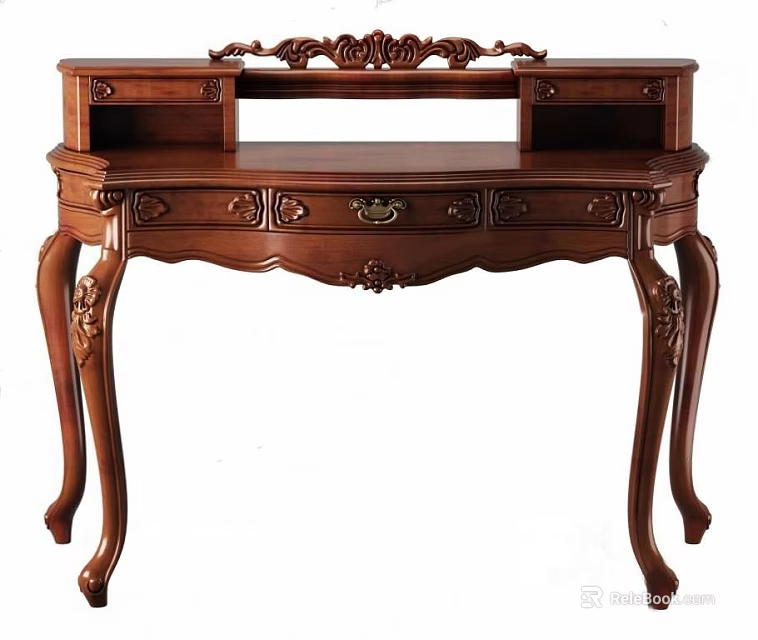 Classic Wooden Carved Dressing Table With Decorative Legs And Drawer Design 3d model 