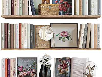 Elegant Decorative Ornament Collection With Bookshelf Books Framed Art Vase Flowers 3d model