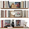 Elegant Decorative Ornament Collection With Bookshelf Books Framed Art Vase Flowers