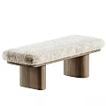 Modern Upholstered Bench with Plush Faux Fur and Spotted Pattern Cushions Wooden Legs