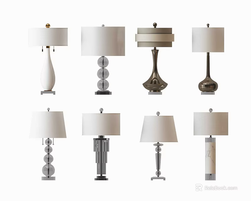 Various Table Lamps With Different Bases And Fabric Shades Design 3d model