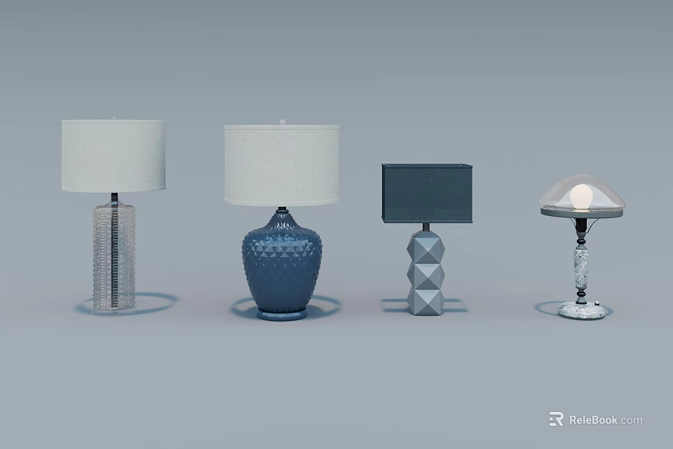 Various Modern Table Lamps With Different Base Styles And Fabric Shades 3d model