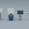 Various Modern Table Lamps With Different Base Styles And Fabric Shades 3d model