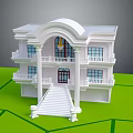 White Two Story Detached Villa With Front Stairs Columns And Balconies