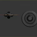 Red Circular Transparent Illuminated Device And Cylindrical Gray Striped Structure