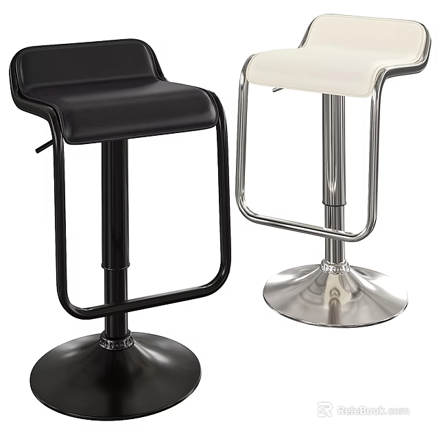 Modern Black and White Bar Stools with Adjustable Metal Frame and Round Base 3d model 