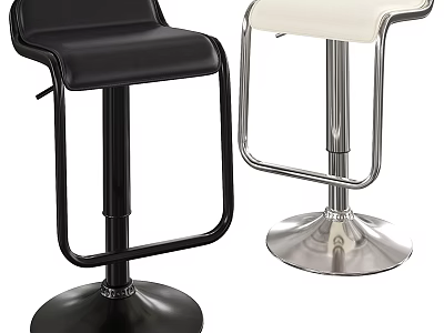 Modern Black and White Bar Stools with Adjustable Metal Frame and Round Base 3d model